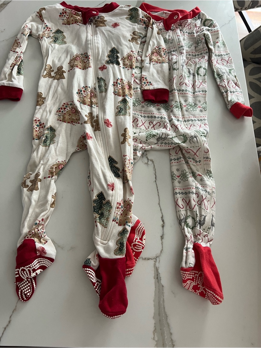 Burt's Bees White Holiday Print Footed One-Piece Pajamas with Red Accents
